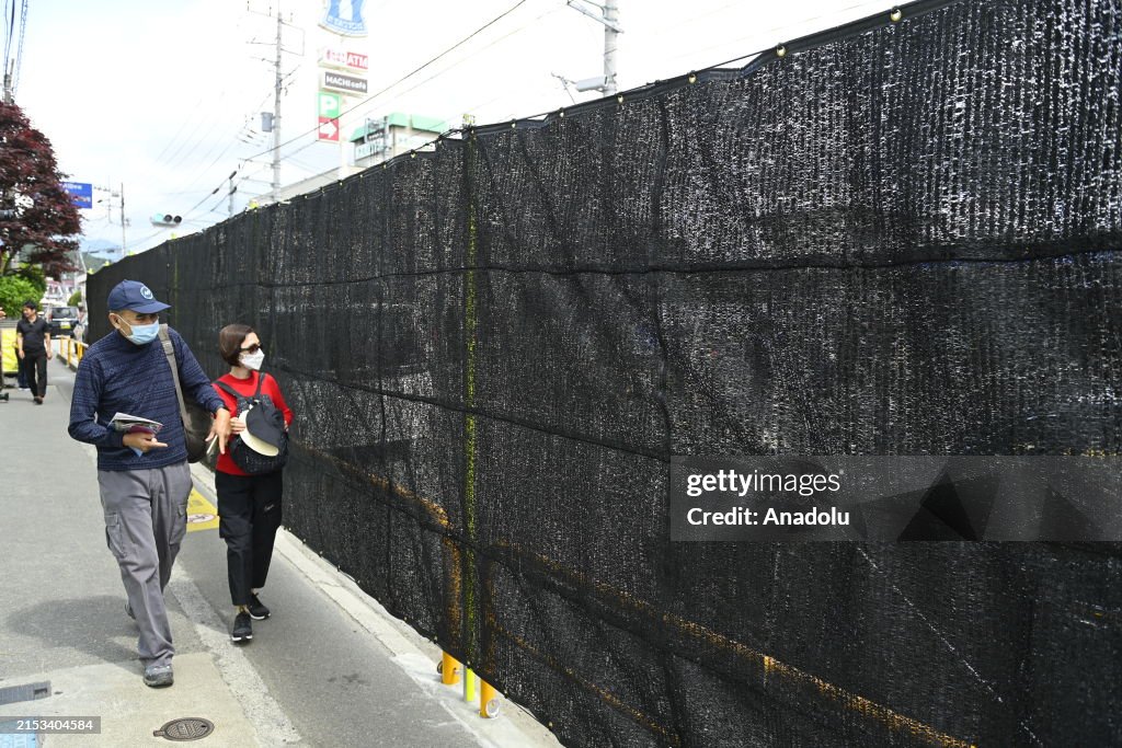 A black screen built to dissuade tourists from taking photos of Mount Fuji in Japan