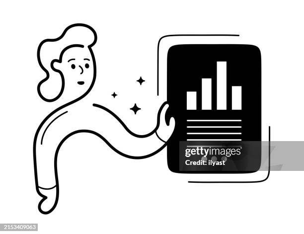 continuous editable line character with statistics - data science stock illustrations