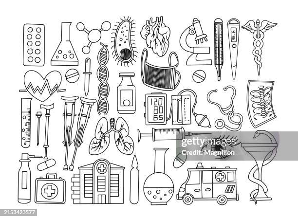medical and healthcare doodles set - low blood pressure cartoon stock illustrations