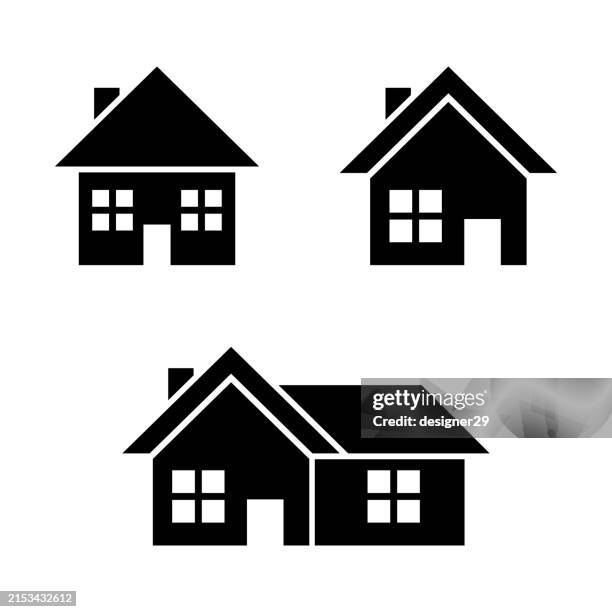 ilustraciones, imágenes clip art, dibujos animados e iconos de stock de diseño vectorial de conjunto de iconos de casa o de inicio. - casa independiente