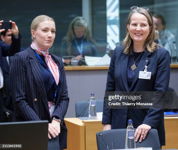 Finnish Special Adviser to the Prime Minister in EU Affairs Saara Pokki and the State Secretary to Minister of Social Affairs Marjo Lindgren attend a...