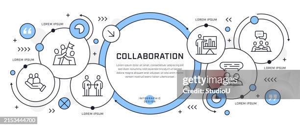 collaboration infographic design - editable stroke infographic stock illustrations