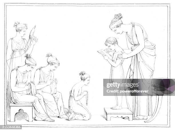 illustrations, cliparts, dessins animés et icônes de enseigner aux ignorants, sculpture en bas-relief d’antonio canova - 18ème siècle - grèce antique