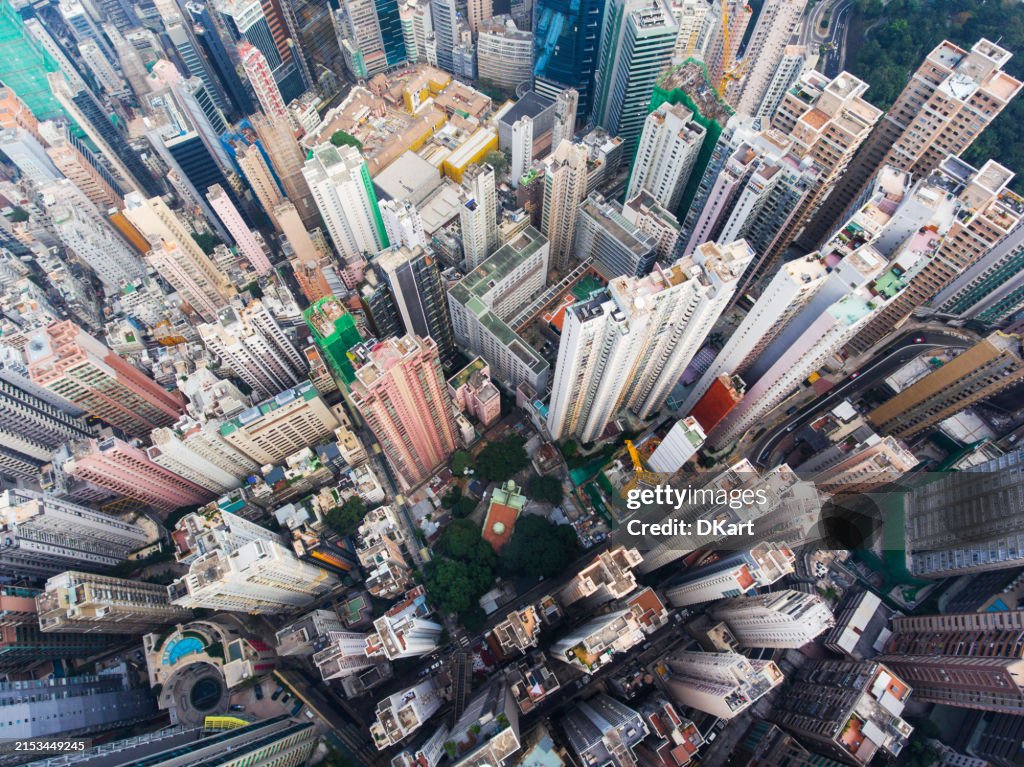 Aerial view panorama of Hong Kong financial center on Victoria Island
