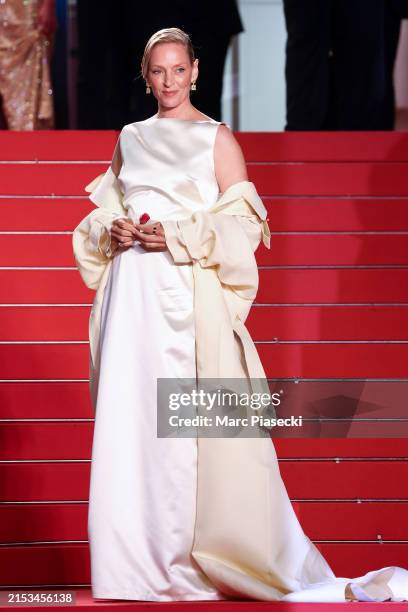 Uma Thurman attends the "Oh, Canada" Red Carpet at the 77th annual Cannes Film Festival at Palais des Festivals on May 17, 2024 in Cannes, France.