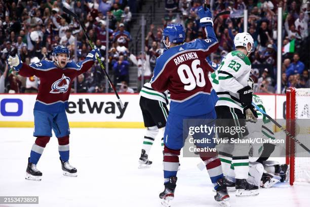 Mikko Rantanen of the Colorado Avalanche celebrates after scoring a goal during the second period against the Dallas Stars in Game Six of the Second...