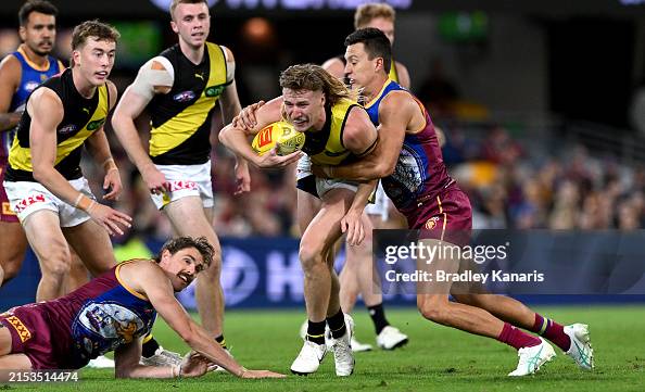 Hugo Ralphsmith Hugo Ralphsmith of the Tigers is tackled during the round 10 AFL ...