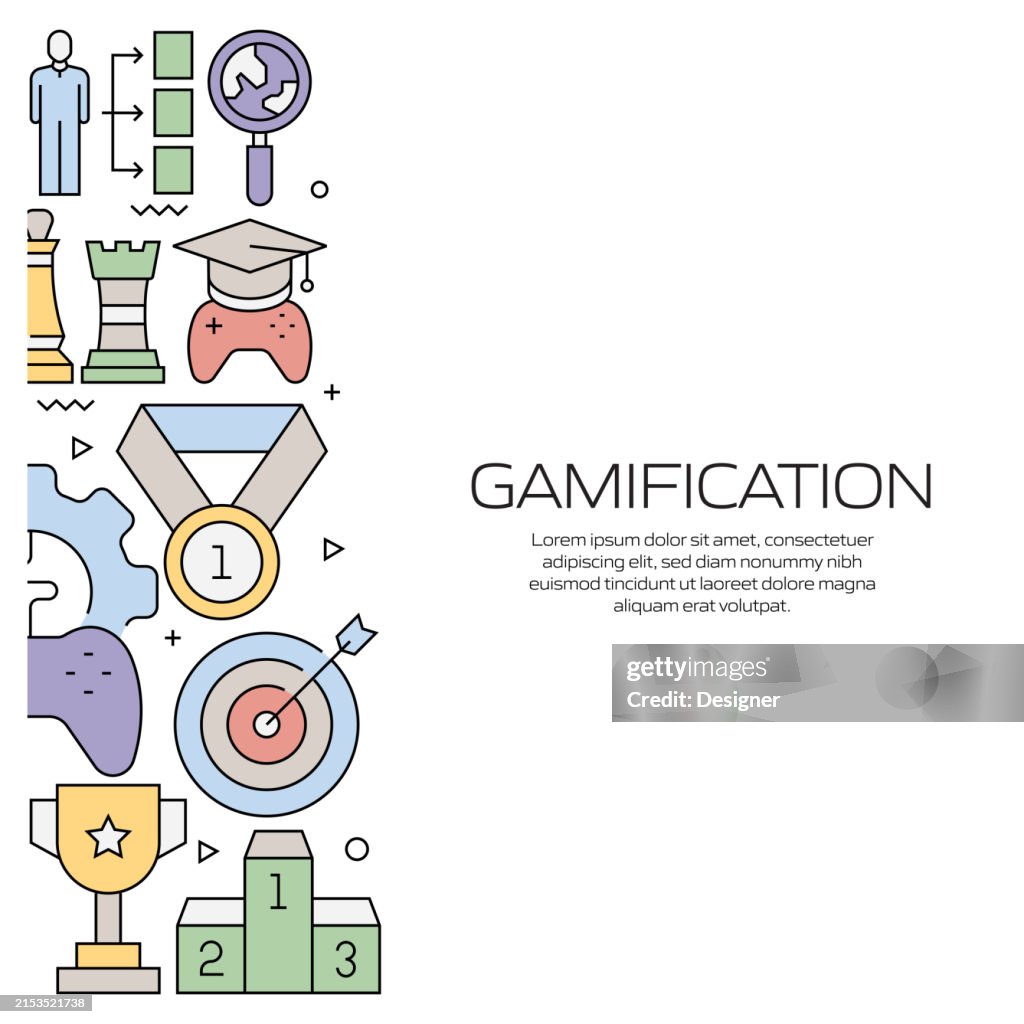 Gamefication Gamification Related Line Style Banner Design For Web Page Headline ...