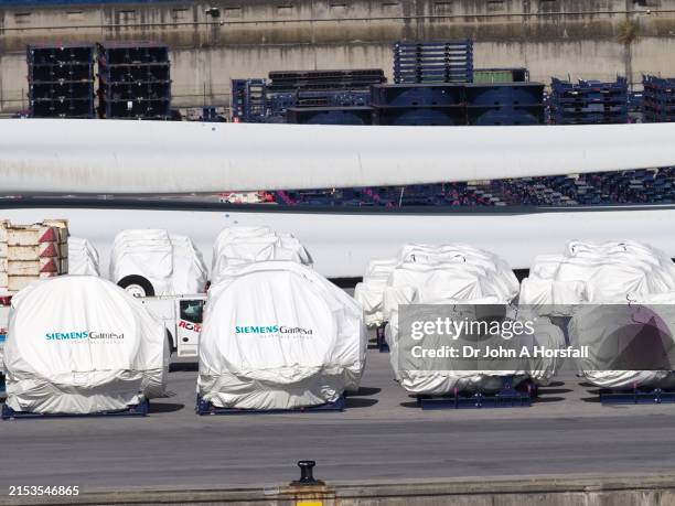 windmill generator parts stored in bibao, spain - bibao stock pictures, royalty-free photos & images
