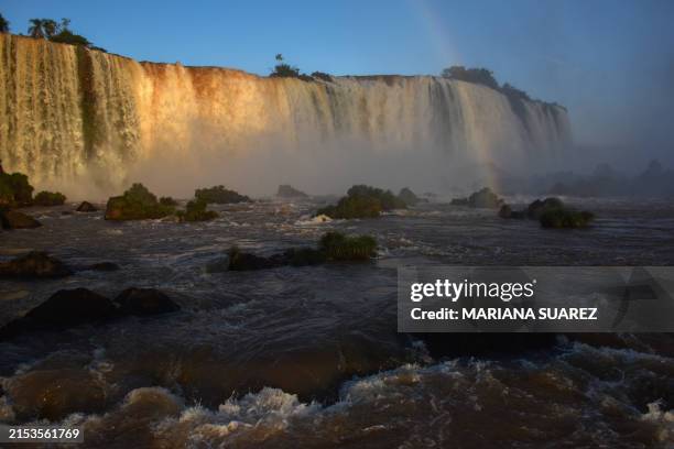 Partial view of the Devil's Throat Falls, part of the Iguazu Falls waterfall system on the Iguazu River at Iguacu National Park, Parana State, near...