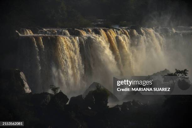 View of the Hidden Falls in Argentina, part of the Iguazu Falls waterfall system on the Iguazu River seen from Iguacu National Park, Parana State,...
