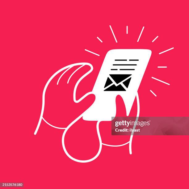 continuous editable line hand gesture with message icon - newsletter stock illustrations