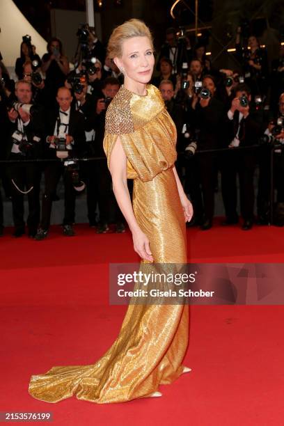 Cate Blanchett attends the "Rumours" Red Carpet at the 77th annual Cannes Film Festival at Palais des Festivals on May 18, 2024 in Cannes, France.