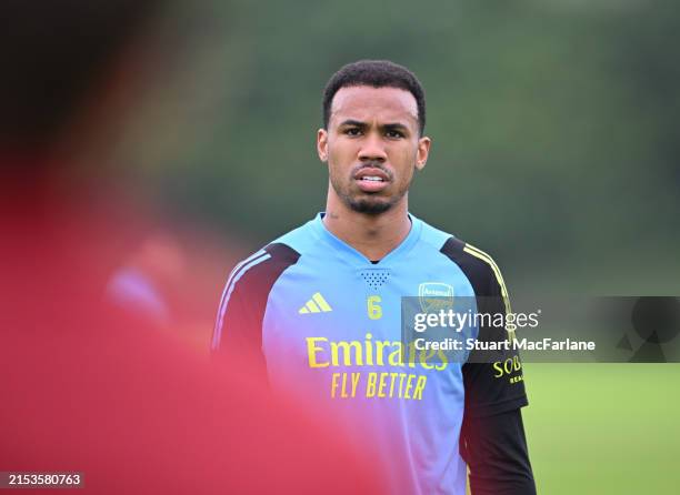 Gabriel of Arsenal during a training session at London Colney on May 18, 2024 in St Albans, England.