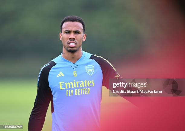 Gabriel of Arsenal during a training session at London Colney on May 18, 2024 in St Albans, England.