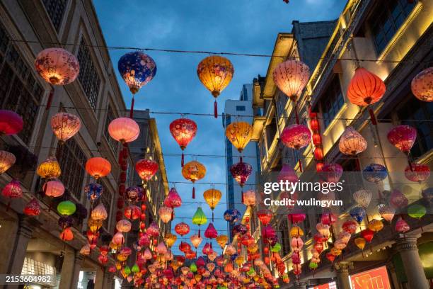 lantern festival decorations in street - guangdong province stock pictures, royalty-free photos & images