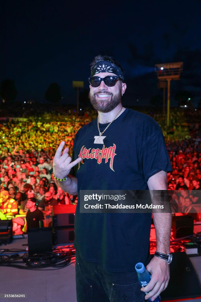 Travis Kelce on stage at Azura Amphitheater on May 18, 2024 in Bonner Travis Kelce on stage at Azura Amphitheater on May 18, 2024 in Bonner