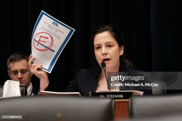 Rep. Elise Stefanik speaks at a hearing called "Calling for Accountability: Stopping Antisemitic College Chaos" before the House Committee on...