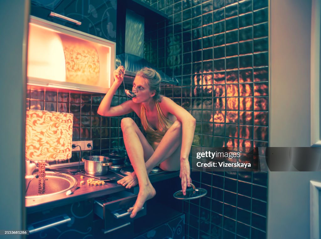 Mad woman in her kitchen