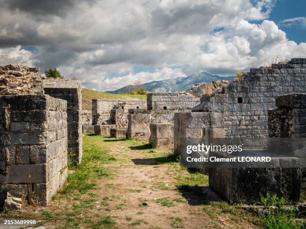 view of the ruins of the access corridor of the ancient amphitheatre (2nd century ad) of the ancient roman town and archaeological site of salona - solin - split - dalmatia region - croatia - archéologie photos et images de collection