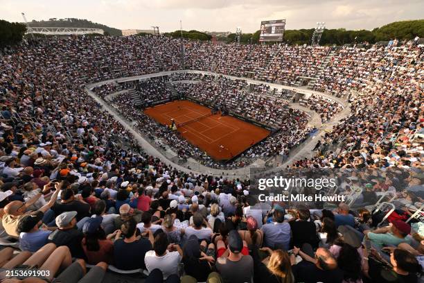 General view inside Center Court during the Men's Singles Final Match between Alexander Zverev of Germany and Nicolas Jarry of Chile on Day Fourteen...