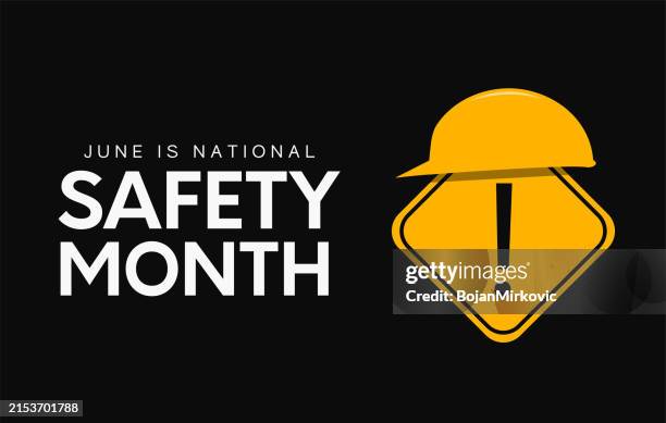 ilustraciones, imágenes clip art, dibujos animados e iconos de stock de tarjeta del mes nacional de la seguridad, junio. vector - mes
