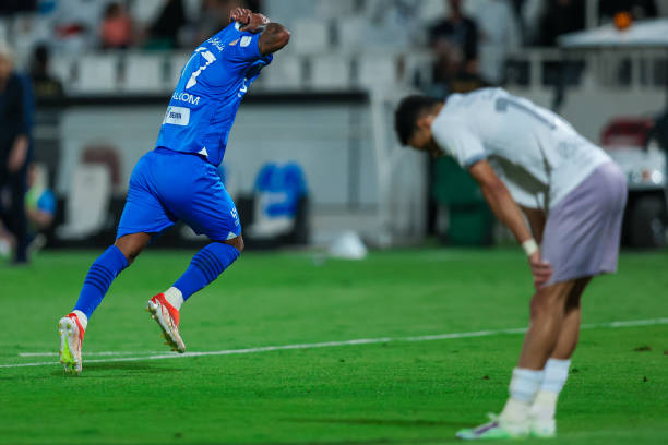 Malcom of Al Hilal celebrates after scoring the 3rd goal during the Saudi Pro League match between Al-Hilal and Al Ta´ee at Al Shabab Club Stadium on...
