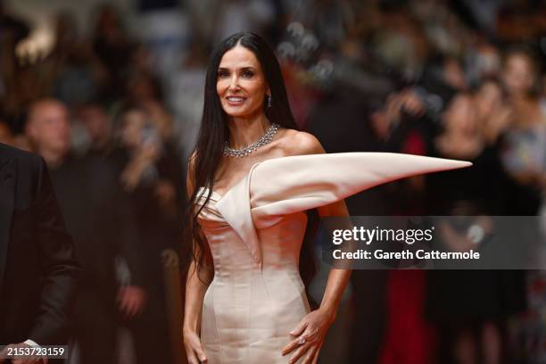 Demi Moore attends the "The Substance" Red Carpet at the 77th annual Cannes Film Festival at Palais des Festivals on May 19, 2024 in Cannes, France.
