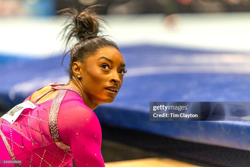 Simone Core Simone Biles during the 2024 Core Hydration Gymnastics Classic at the ...