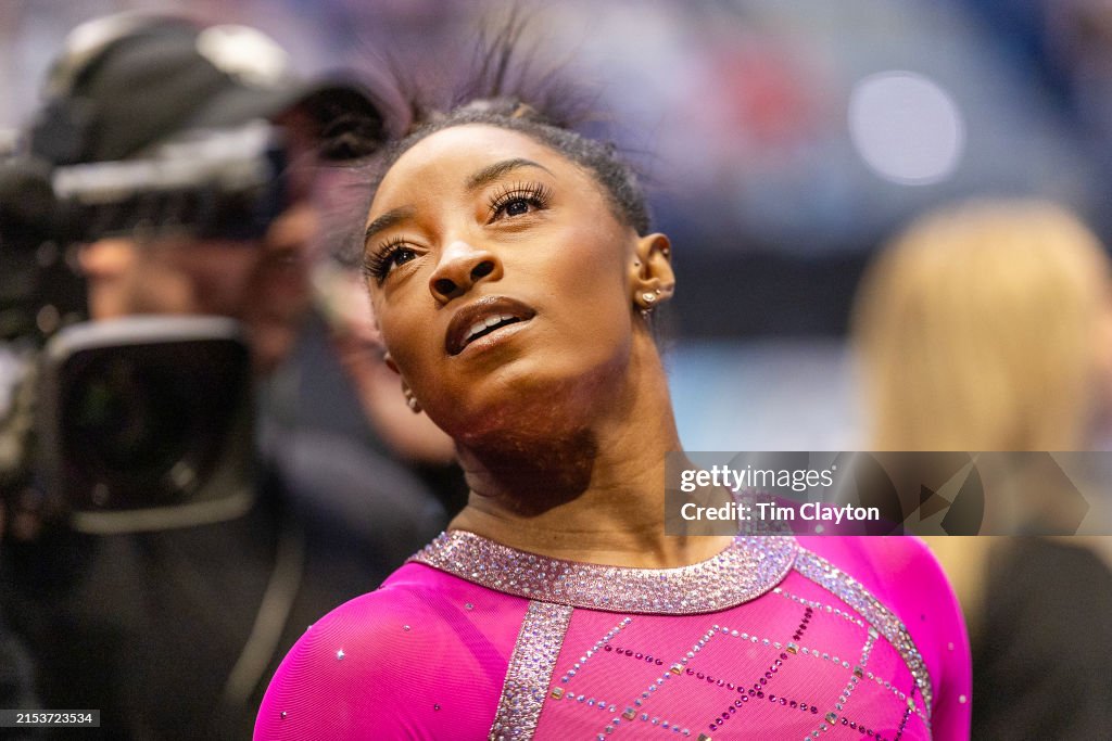 Simone Core Simone Biles during the 2024 Core Hydration Gymnastics Classic at the ...