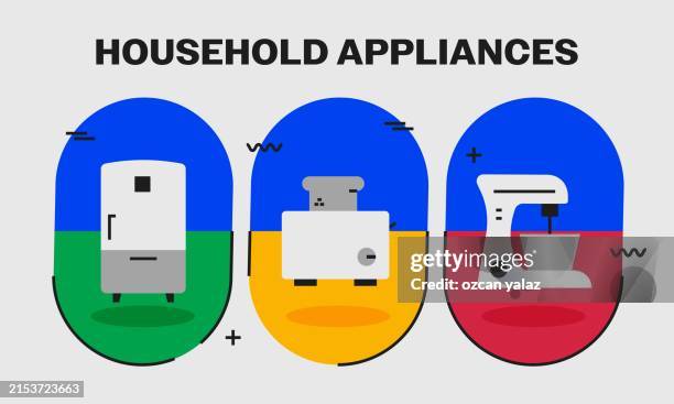household appliances related vector design concept. global multi-sphere ready-to-use template. web banner, website header, magazine, mobile application etc. modern design. - clearing table stock illustrations