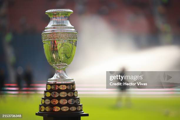 The Copa America trophy is seen prior the semifinals second leg match between Cruz Azul and Monterrey as part of the Torneo Clausura 2024 Liga MX at...