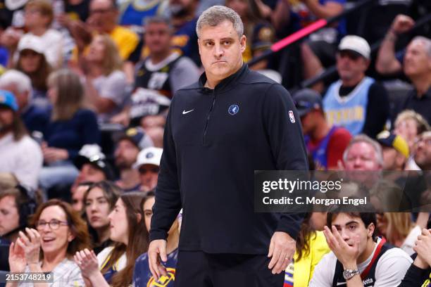 Minnesota Timberwolves assistant coach Micah Nori looks on during the second quarter against the Denver Nuggets in Game Seven of the Western...