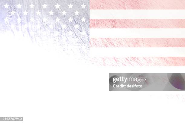 very faint faded grungy smudged usa flag full frame design over mottled old weathered vintage backdrop over an uneven white horizontal background in fading colours - faded condition stock illustrations