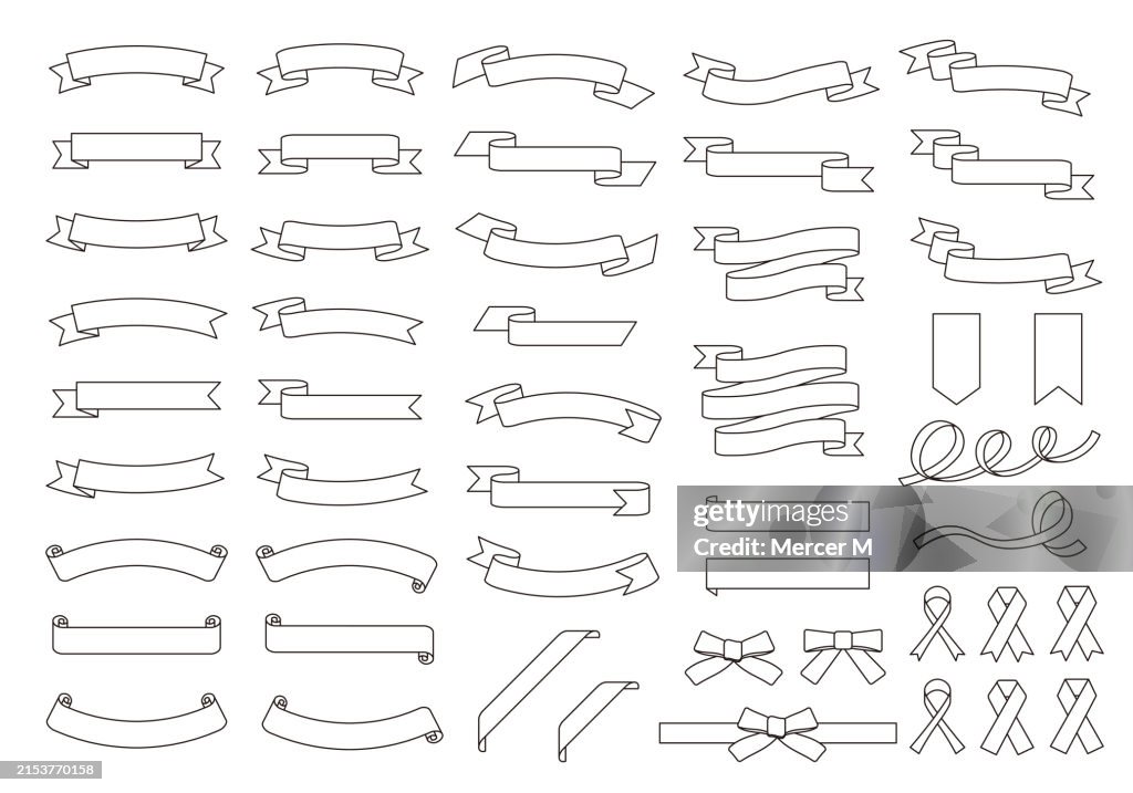 Poster Ribbon Line Design Vector Illustration Set Of Monochrome Line Drawing Ribbon Frame High ...