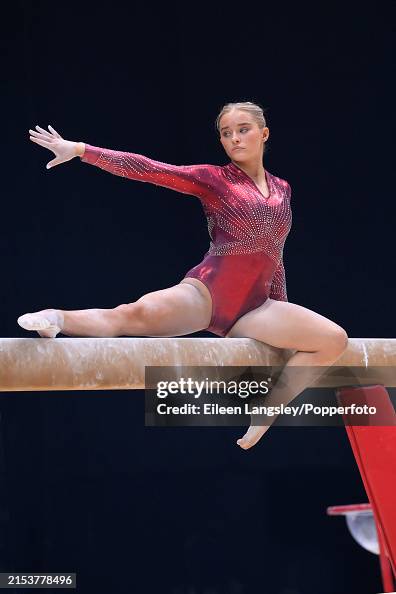Ruby Rector Gymnast Ruby Evans of Clwb Cymru Caerdydd competing on balance beam in the ...