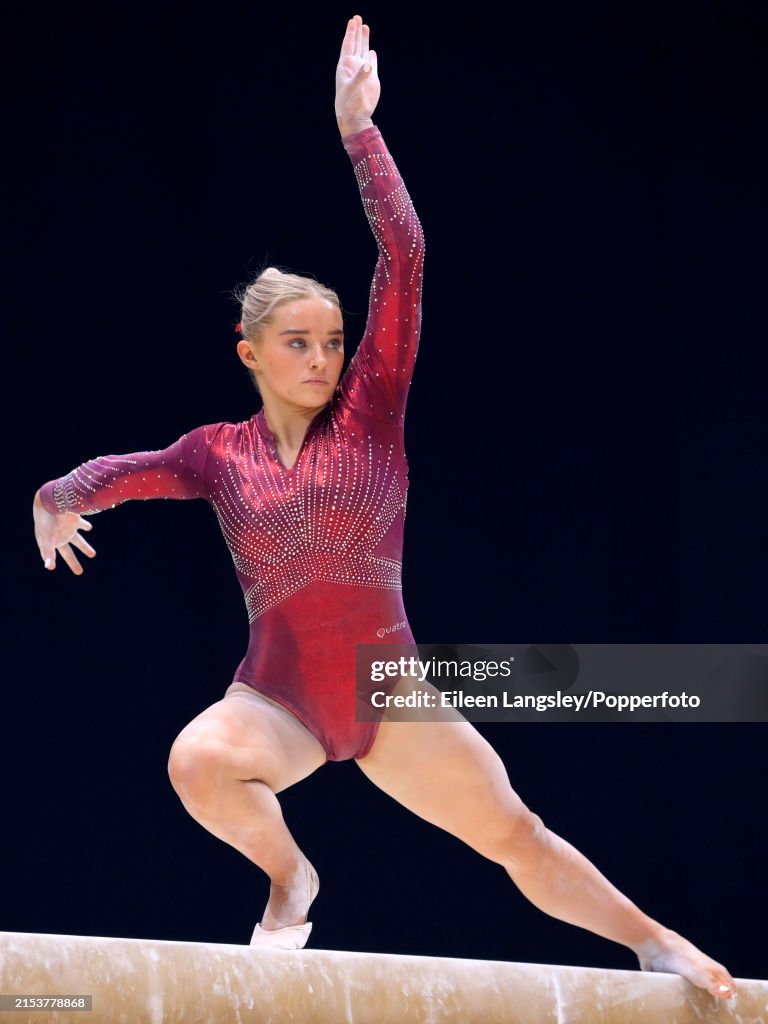 Ruby Rector Gymnast Ruby Evans of Clwb Cymru Caerdydd competing on balance beam in the ...