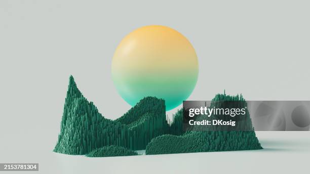 slice of data - green - abstract mountain range, sustainability, responsible business, environmental conservation - paisagem cena não urbana imagens e fotografias de stock