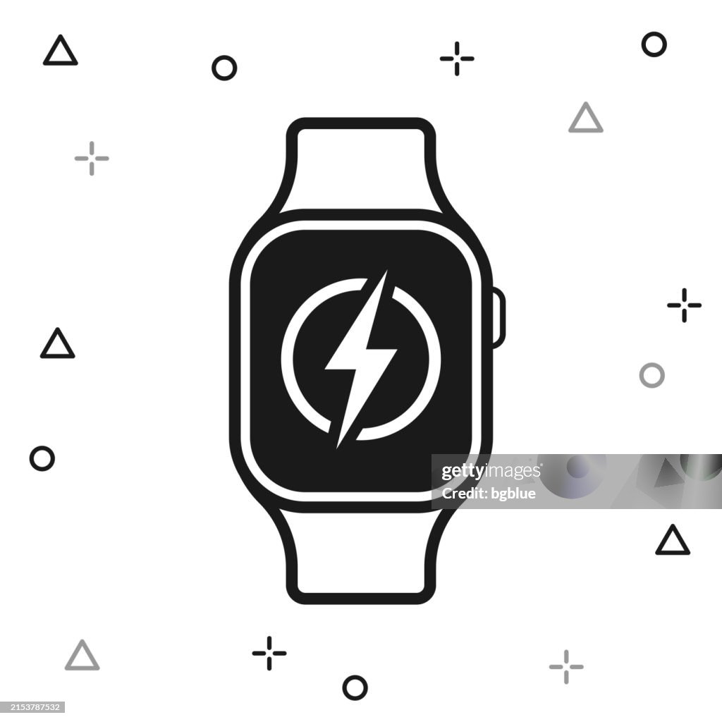 Smartwatch with electricity symbol. Icon on white background