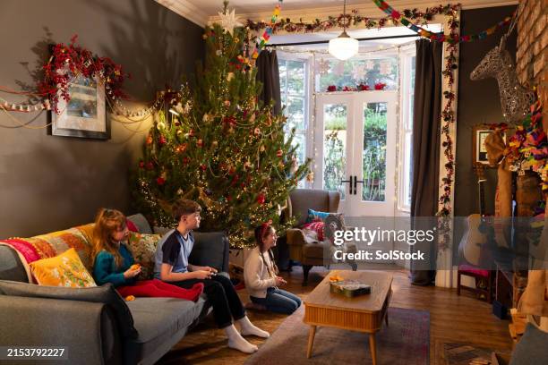 relaxing at home at christmas-time - december stockfoto's en -beelden