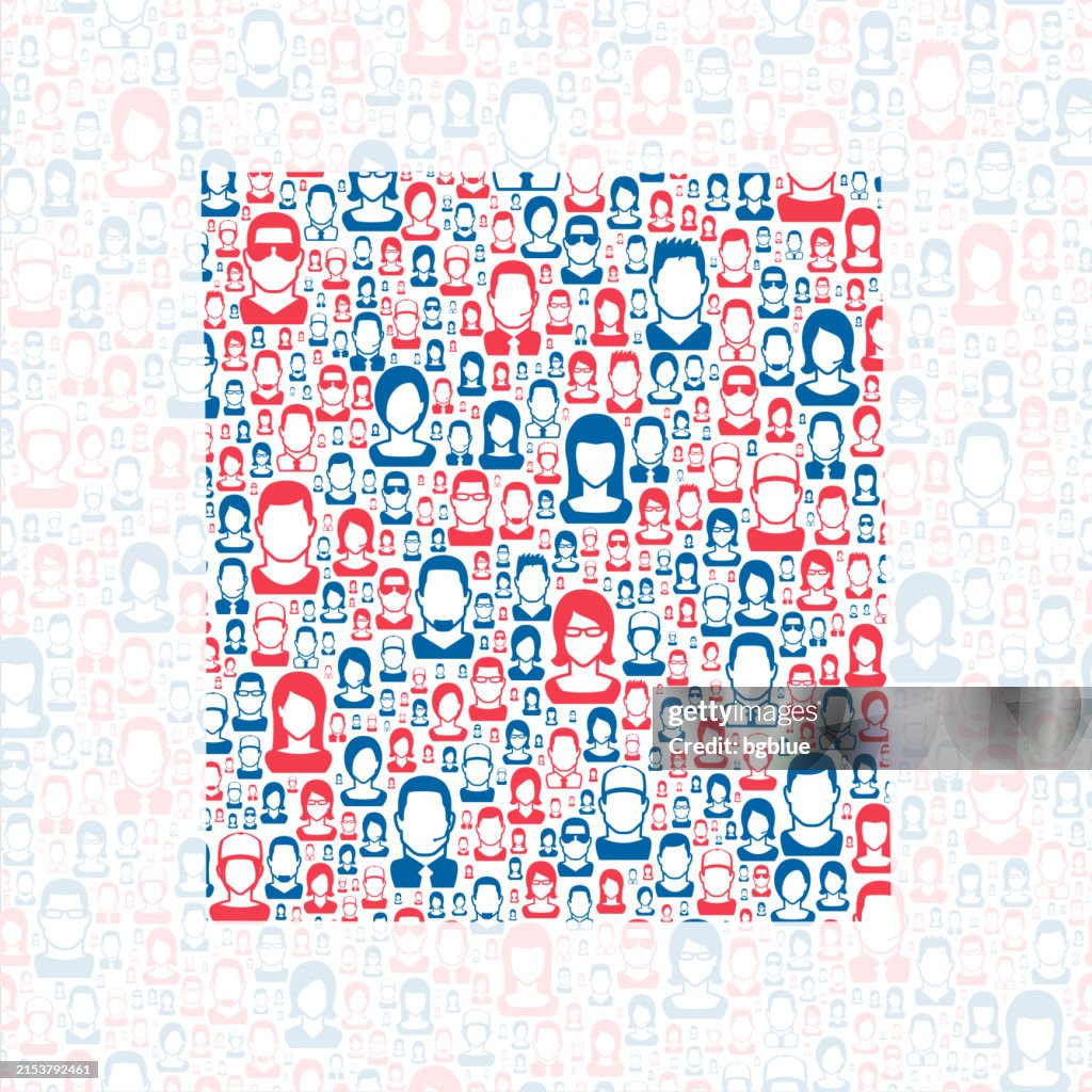 Delaware County, Indiana. Map with blue and red People