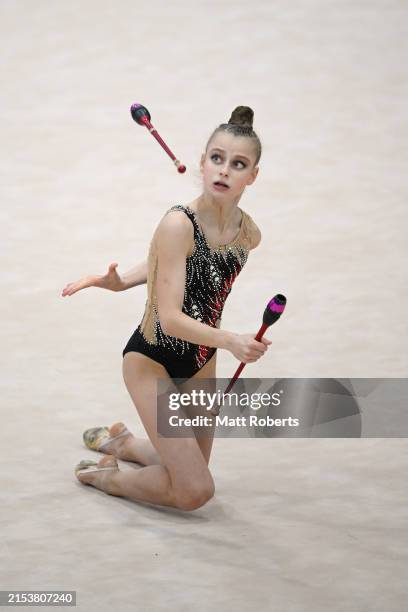 Veronika Ushakova of Queensland competes in the Rhythmic Gymnastics during the 2024 Australian Gymnastics Championships at Gold Coast Sports and...