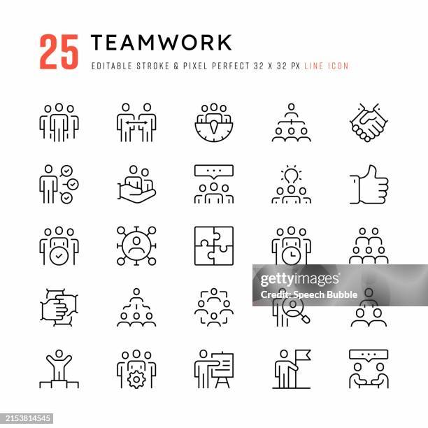 teamwork line icons. editable stroke. pixel perfect. - senior management icon stock illustrations