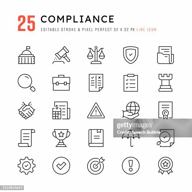 compliance line icons. editable stroke. pixel perfect. - legal icons vector stock illustrations