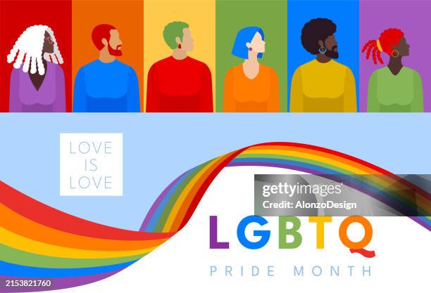 seamless pattern with lgbt group of people. lgbt community. lgbtq. lgbt pride month background. lgbtqia history month. - pride flag stock illustrations