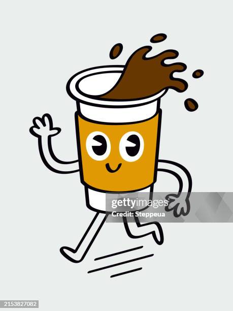 laufende kaffeetasse - kaffeetasse stock-grafiken, -clipart, -cartoons und -symbole