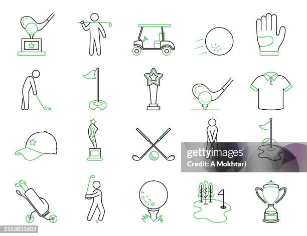 golf line icons set. - sand trap stock illustrations
