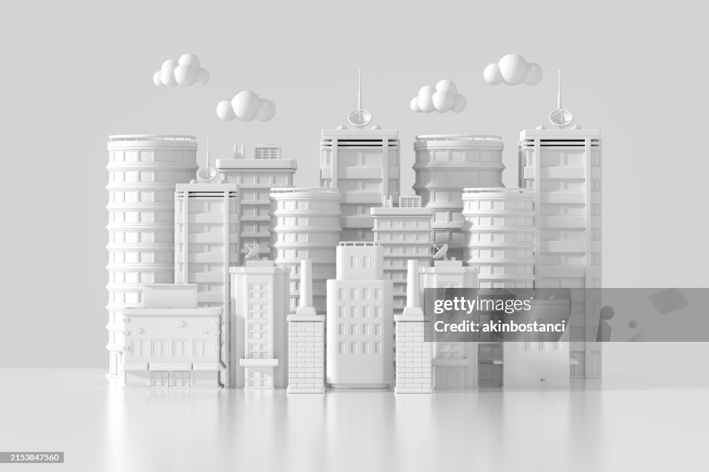 Smart city, futuristic cityscape on white background
