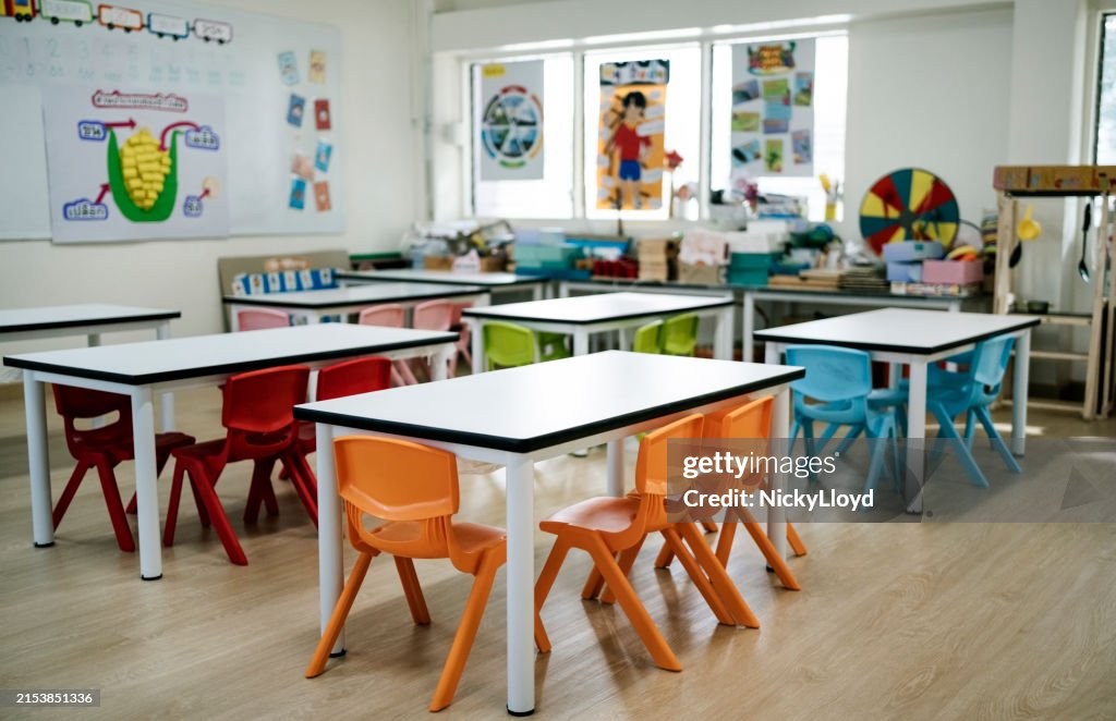 Interior of kindergarten classroom waiting for students