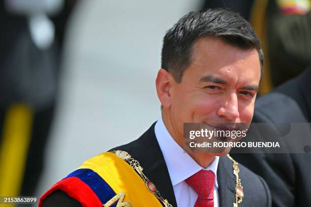 Ecuador's President Daniel Noboa leaves the National Assembly in Quito on May 24, 2024 after presenting his government's first report.